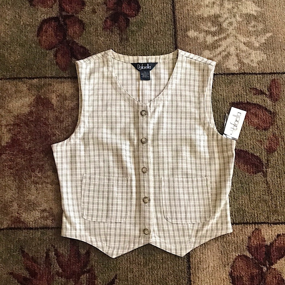 Classic Cotton cream button down plaid vest size 4
